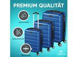 Veska Hartschalenkoffer Kofferset "Nizza" 3 teilig mit TSA Zahlenschloss 4 Rollen ABS-Hartschale, Reisekoffer Trolley Rollkoffer Koffer - silber