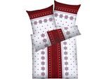 Bettwäsche DYCKHOFF "Schneeflocke", rot, B/L: 135cm x 200cm, 1 Stk., 1 Stk., Frottee, B/L: 80cm x 80cm, 2 Stk., Frottee, Obermaterial: 75% Baumwolle, 25% Polyester, Bettwäsche, Bettwäsche, aus Weichfrottier