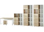 Büromöbel-Set GERMANIA "GW-Lioni", weiß (weiß, navarra, eiche, nachbildung), Holzwerkstoff Metall, Holzwerkstoff, Metall, Arbeitsmöbel-Sets, Büromöbel-Set