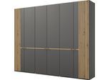 Kleiderschrank MUSTERRING "Isabelle", grau (graphit, dekor), B:295,2cm H:236cm T:58cm, Hartfaserplatte, Holzwerkstoff, Schränke, Kleiderschrank, Lamellen in Eiche, Griffe in schwarz, verschiedene Größen und Farben