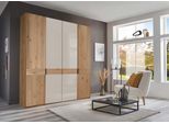 Kleiderschrank WIEMANN "Cardiff", beige (glas champagner), B:197,3cm H:216cm T:58cm, Floatglas, Hartfaserplatte, Holzwerkstoff, Massivholz, Schränke, Kleiderschrank, inkl. Türdämpfung