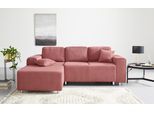 Ecksofa HOME AFFAIRE "Györ", rosa, B:235cm H:88cm T:160cm, 100% Polyester, Sofas, Ecksofa, L-Form, wahlweise mit Bettfunktion und Bettkasten incl. 2 Zierkissen