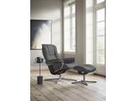 Relaxsessel STRESSLESS "Mayfair", grau (grau batick), B:92cm H:103cm T:79cm, Leder BATICK: BATICK ist ein leicht korrigiertes, durchgefärbtes und genarbtes Möbelleder, bei dem die meisten Unebenheiten und Spuren in der Regel entfernt wurden., Sessel, Relaxsessel, mit Hocker, mit Cross Base, Größe S, M & L, Holzakzent Wenge