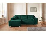 Ecksofa HOME AFFAIRE "Györ", grün (dunkelgrün), B:235cm H:88cm T:160cm, Microfaser (100% Polyester);Luxus-Microfaser Lederoptik (100% Polyester);Struktur (100% Polyester);Samtoptik (100% Polyester);Struktur weich (100% Polyester), Sofas, Ecksofa, L-Form, wahlweise mit Bettfunktion und Bettkasten incl. 2 Zierkissen
