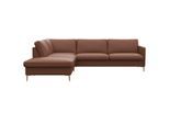 Ecksofa FLEXLUX "Fiore, L-Form", braun (old chesnut), B:266cm H:85cm T:225cm, 100% Echteder, Sofas, Ecksofa, schmale Armlehnen, Kaltschaum, Füße Alu+ Eiche