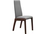 Polsterstuhl STRESSLESS "Laurel", grau (wild dove batick, walnuss), B:57cm H:92cm T:59cm, Leder BATICK: BATICK ist ein leicht korrigiertes, durchgefärbtes und genarbtes Möbelleder, bei dem die meisten Unebenheiten und Spuren in der Regel entfernt wurden., Stühle, Polsterstuhl, Low Back, Größe L, mit abgerundeten Beinen in Walnuss