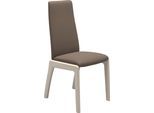 Polsterstuhl STRESSLESS "Laurel", braun (mole batick, eiche gekalkt), B:57cm H:92cm T:59cm, Leder BATICK: BATICK ist ein leicht korrigiertes, durchgefärbtes und genarbtes Möbelleder, bei dem die meisten Unebenheiten und Spuren in der Regel entfernt wurden., Stühle, Polsterstuhl, Low Back, Größe L, mit abgerundeten Beinen in Eiche gekalkt