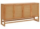 Sideboard OTTO HOME "Linz", gelb (honigfarben, natur), B:170cm H:90cm T:38cm, FSC-zertifiziertes Massivholz, Sideboards, Sideboard, Kommode mit Rattangeflecht auf den Türfronten, aus Massivholz