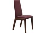 Polsterstuhl STRESSLESS "Laurel", rot (bordeaux batick, walnuss), B:57cm H:92cm T:59cm, Leder BATICK: BATICK ist ein leicht korrigiertes, durchgefärbtes und genarbtes Möbelleder, bei dem die meisten Unebenheiten und Spuren in der Regel entfernt wurden., Stühle, Polsterstuhl, Low Back, Größe L, mit abgerundeten Beinen in Walnuss