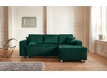 Ecksofa HOME AFFAIRE "Györ", grün (dunkelgrün), B:235cm H:88cm T:160cm, Microfaser (100% Polyester);Luxus-Microfaser Lederoptik (100% Polyester);Struktur (100% Polyester);Samtoptik (100% Polyester);Struktur weich (100% Polyester), Sofas, Ecksofa, L-Form, wahlweise mit Bettfunktion und Bettkasten incl. 2 Zierkissen