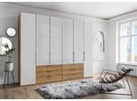 Kleiderschrank WIEMANN "Monaco", braun (bianco, eiche, nachbildung, glas weiß), B:295,3cm H:216cm T:58cm, Floatglas, Holzwerkstoff, Schränke, Kleiderschrank, mit Teil-Glasfront sowie hochwertige Beschläge inkl. Dämpfung