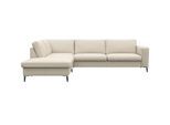 Ecksofa FLEXLUX "Fiore, L-Form, bequem und komfortabel durch hochwertigem Sitzaufbau", weiß (warm weiß), B:273cm H:85cm T:225cm, 100% Echteder, Sofas, Ecksofa, breite Armlehnen, Kaltschaum, Füße Alu+schwarz