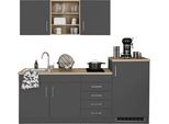 Küche KOCHSTATION "KS-Mali", grau (küche: grau, front: anthrazit, korpus: grau, arbeitsplatte: eiche sonoma), B:210cm H:200cm T:60cm, Komplettküchen-Sets, Küche, Breite 210 cm, mit E-Geräten