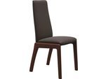 Polsterstuhl STRESSLESS "Laurel", braun (braun batick, walnuss), B:57cm H:92cm T:59cm, Leder BATICK: BATICK ist ein leicht korrigiertes, durchgefärbtes und genarbtes Möbelleder, bei dem die meisten Unebenheiten und Spuren in der Regel entfernt wurden., Stühle, Polsterstuhl, Low Back, Größe L, mit abgerundeten Beinen in Walnuss