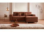 Ecksofa HOME AFFAIRE "Györ", braun (cognac), B:235cm H:88cm T:160cm, Microfaser (100% Polyester);Luxus-Microfaser Lederoptik (100% Polyester);Struktur (100% Polyester);Samtoptik (100% Polyester);Struktur weich (100% Polyester), Sofas, Ecksofa, L-Form, wahlweise mit Bettfunktion und Bettkasten incl. 2 Zierkissen