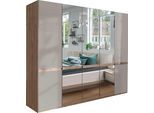 Kleiderschrank WIEMANN "Barcelona", weiß (bianco, eiche nachbildung, glas champagner, kristallspiegel), B:246,3cm H:236cm T:58cm, Floatglas, Holzwerkstoff, Schränke, Kleiderschrank, mit Spiegelfront und schmaler Bauchbinde