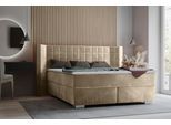 Boxspringbett HOME AFFAIRE "Piazza", beige (cream), B:141cm L:210cm, Strukturstoff-Bezug (100% Polyester);Samtvelours (100% Polyester), Komplettbetten, Boxspringbett, mit Steppung und Kopfteil mit seitlichen Flügeln