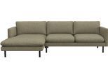 Ecksofa FLEXLUX "Bolzano, elegant und bequem, L-Form", grün (fall grün), B:261cm H:61cm T:165cm, 62% Polyester, 17% Cotton, 14% Viscose, 7% Linen, Sofas, Ecksofa, Sitzaufbau mit Kaltschaum & Stahl-Wellen, loose Sitz -& Rückenkissen