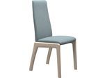 Polsterstuhl STRESSLESS "Laurel", blau (aqua dinamica, eiche gekalkt), B:57cm H:92cm T:59cm, Microfaser DINAMICA (88% Polyester, 12% Polyurethan), Stühle, Polsterstuhl, Low Back, Größe L, mit abgerundeten Beinen in Eiche gekalkt