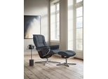 Relaxsessel STRESSLESS "Mayfair", blau (atlantic blau batick), B:83cm H:102cm T:74cm, Leder BATICK: BATICK ist ein leicht korrigiertes, durchgefärbtes und genarbtes Möbelleder, bei dem die meisten Unebenheiten und Spuren in der Regel entfernt wurden., Sessel, Relaxsessel, mit Hocker, mit Cross Base, Größe S, M & L, Holzakzent Wenge