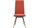 Polsterstuhl STRESSLESS "Laurel", beige (henna batick, eiche gekalkt), B:49cm H:105cm T:60cm, Leder BATICK: BATICK ist ein leicht korrigiertes, durchgefärbtes und genarbtes Möbelleder, bei dem die meisten Unebenheiten und Spuren in der Regel entfernt wurden., Stühle, Polsterstuhl, High Back, Größe M, mit schräggestellten Beinen in Eiche gekalkt