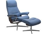 Fußhocker STRESSLESS "View", blau (lazuli blau), B:57cm H:43cm T:47cm, Hocker, Fußhocker, mit Cross Base, Größe S, M & L, Holzakzent Wenge