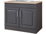 Spülenschrank KOCHSTATION "KS-Stockholm", grau (grau, grafit), B:100cm H:85cm T:60cm, Holzwerkstoff, MDF, Schränke, Spülenschrank, hochwertige MDF-Fronten