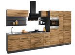 Küchenzeile KOCHSTATION "KS-Tulsa", braun (küche: natur, korpus: grafit, arbeitsplatte: anthrazit), B:360cm T:60cm, Komplettküchen-Sets, Küchenzeile, mit E-Geräten, Breite 360 cm, schwarze Metallgriffe, MDF Fronten