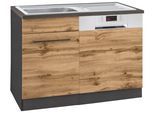 Spülenschrank KOCHSTATION "KS-Tulsa", braun (wotaneiche), B:110cm H:85cm T:60cm, Schränke, Spülenschrank, 110 cm breit, inkl. Tür/Sockel für Einbaugeschirrspüler, Metallgriff