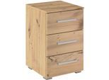 Nachtkommode RAUCH "Nachttisch Nachtkonsole Nachtschrank KOLUNA mit Dekorfront", braun (eiche artisan), B:40cm H:61cm T:42cm, Holzwerkstoff, Sideboards, mit 3 geräumigen Schubladen für viel Stauraum MADE IN GERMANY