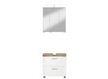 Badmöbel-Set WELLTIME "Trento", Badezimmer-Set, Waschbeckenunterschrank, Spiegelschrank", weiß (hochglanz weiß, baumkante), B:60cm H:200cm T:35cm, Holzwerkstoff, MDF, Kastenmöbel-Sets, Badmöbel-Set, inkl. LED Aufbauleuchtung Schalter/Steckdose, Möbel Made in Germany