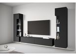 Wohnwand OTTO HOME "Kenia, Vitrine Türanschlag links/rechts wechselbar", schwarz (graphite schwarz matt), B:270cm, Glas, Hartfaserplatte, Holzwerkstoff, Kunststoff, Kastenmöbel-Sets, Wohnwand, Vitrinen mit Eckverglasung, hängend und stehend montierbar
