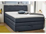 Boxspringbett JOCKENHÖFER GRUPPE "Amelie", blau (blau 491, 02), B:154cm L:217cm, Topper: 100% Polyurethan, Bezug (100% Polyester) abnehmbar und waschbar bis 60º C;Spiegelfläche der Matratze: 100% Polyester;Bettgestell und seitliche Einfassung der Matratzen: Feinstruktur, 100% Polyester, Komplettbetten, Boxspringbett, mit Bettkasten und Topper, erhältlich in 120 & 140cm Breite