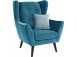 Ohrensessel HOME AFFAIRE "Hemmink, Sessel, Loungesessel", blau (petrol, hellblau), B:90cm H:107cm T:94cm, Struktur (94% Polyester, 6% Polyacryl);Samtvelours (100% Polyester);Luxus-Microfaser (100% Polyester), Sessel, Ohrensessel, mit Knopfheftung