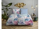 Wendebettwäsche DESCANSO "Mondet", grau, B/L: 135cm x 200cm, 1 Stk., 1 Stk., Satin (Bio-Baumwolle), B/L: 80cm x 80cm, 2 Stk., Satin (Bio-Baumwolle), Obermaterial: 100% Baumwolle, Bettwäsche, Wendebettwäsche, Baumwolle, Satin, 135x200, Biese, Reißverschluss, Wende, Blumen Grau