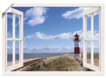 Wandbild ARTLAND "Fensterblick - Leuchtturm Sylt", weiß (farbe bild(er): weiß), B:70cm H:50cm, Bilder, als Leinwandbild, Poster in verschied. Größen