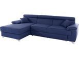 Ecksofa DOMO COLLECTION "Mira, inklusive Kopfteilverstellung für mehr Wohlfühlkomfort, L-Form", blau (dunkelblau), B:271cm H:78cm T:167cm, Zierkissen: Entsprechend jeweiligem Bezug.;Struktur (100% Polyester);Struktur fein (100% Polyester);Luxus-Microfaser (92% Polyester, 8% Nylon), Sofas, Ecksofa, wahlweise mit Bettfunktion und Bettkasten, elegant und modern