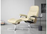 Fußhocker STRESSLESS "Consul", beige (vanilla paloma), B:54cm H:41cm T:39cm, Leder PALOMA: PALOMA ist ein durchgefärbtes Semianilin-Möbelleder mit natürlicher Narbung., Hocker, Fußhocker, mit Cross Base, Größe S, M & L, Holzakzent Eiche