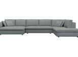 Wohnlandschaft FLEXLUX "Lovane, U-Form, bequem und komfortabel", blau (sky blau), B:400cm H:84cm T:272cm, 62% Polyester/14% Cotton/7% Linen, Sofas, Wohnlandschaft, Weich & anschmiegsam, große Sitztiefe auf Kaltschaum, Dekokissen inkl.