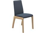 Polsterstuhl STRESSLESS "Laurel", blau (blau dinamica, eiche natur), B:57cm H:92cm T:59cm, Microfaser DINAMICA (88% Polyester, 12% Polyurethan), Stühle, Polsterstuhl, Low Back, Größe M, mit abgerundeten Beinen in Eiche natur
