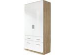 Drehtürenschrank RAUCH "Kleiderschrank Schrank Garderobe Schlafzimmerschrank CELLE", weiß (eiche sonoma, hochglanz weiß, griffe alu), B:91cm H:210cm T:54cm, Holzwerkstoff, Schränke, Drehtürenschrank, in 4 Breiten und 2 Höhen, optional mit Schubkästen MADE IN GERMANY