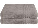 Duschtücher SCHIESSER "Milano aus 100% Baumwolle mit eleganter Bordüre in Hoch-Tief-Optik", grau (hellgrau), B:70cm L:140cm, Frottier, Frottier, Handtücher, Made in Green