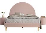 Schlafzimmer-Set VIPACK "Moon, best. aus Polsterbett 140/200 und 2 Hocker/Nachttische", rosa, B:147cm H:132cm T:212cm, Polyester, Schlafzimmermöbel-Sets, inkl. Lattenrost, Bezug flauschiger Bouclé Stoff, wahlweise 4 Farben