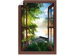Wandbild ARTLAND "Fensterblick Angelsteg am Fluss", braun (farbe bild(er): braun), B:50cm H:70cm, Bilder, als Alubild, Leinwandbild, Poster in verschied. Größen