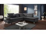 Ecksofa EXXPO - SOFA FASHION "Fiji, L-Form", grau (anthrazit), B:272cm H:98cm T:232cm, Luxus-Kunstleder;Webstoff (100% Polyester);Webvelours (100% Polyester), Sofas, Ecksofa, mit Kopf- bzw. Rückenverstellung, wahlweise mit Bettfunktion