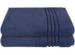Duschtücher SCHIESSER "Milano aus 100% Baumwolle mit eleganter Bordüre in Hoch-Tief-Optik", blau (dunkelblau), B:70cm L:140cm, Frottier, Frottier, Handtücher, Made in Green