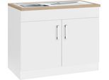 Spülenschrank KOCHSTATION "KS-Gera", weiß (weiß, weiß), B:100cm H:85cm T:60cm, Holzwerkstoff, Schränke, Spülenschrank, Breite 100 cm