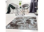 Teppich CARPET CITY "Moda 1137" Gr. 7, blau, B:80cm H:11mm L:300cm, Kunstfaser, Teppiche, Teppich, Kurzflor, Vintage, abstrakt gemustert, Wohnzimmer