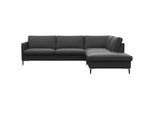 Ecksofa FLEXLUX "Fiore, super Sitzkomfort durch Kaltschaum im Sitz, L-Form", schwarz (deep schwarz), B:266cm H:85cm T:225cm, 100% Echteder, Sofas, Ecksofa, schmale Armlehnen, Füße Alu+schwarz