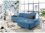 Ecksofa "SO4100 V", blau (hellblau), B:284cm H:80cm T:190cm, SET ONE BY MUSTERRING, Sofas, Ecksofa, mit verstellbaren Kopfteilen, wahlweise mit Funktionen, Cord-Bezug